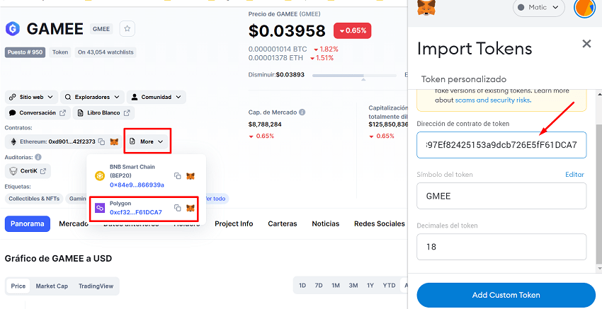 como agregar gmee a la metamask