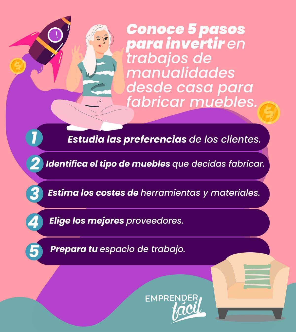 Pasos para invertir en manualidades caseras para hacer muebles.
